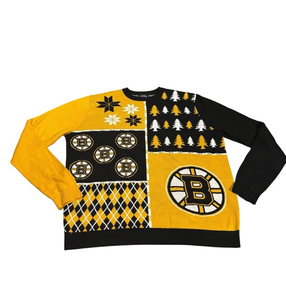 Forever Collectibles Boston Bruins Ugly‎ Sweater Yellow Black Mens 3XL - Picture 1 of 8
